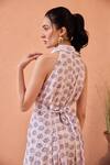 Taro_Lavender Chanderi Silk Embroidery Halter Neck Hand-block Print Dress _Online_at_Aza_Fashions