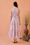 Shop_Taro_Lavender Chanderi Silk Embroidery Halter Neck Hand-block Print Dress _at_Aza_Fashions