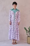 Buy_Taro_Purple Chanderi Silk Embroidery Collared Lilac Dot Meadow Dress _Online_at_Aza_Fashions