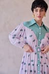 Shop_Taro_Purple Chanderi Silk Embroidery Collared Lilac Dot Meadow Dress _Online_at_Aza_Fashions