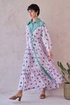 Taro_Purple Chanderi Silk Embroidery Collared Lilac Dot Meadow Dress _at_Aza_Fashions