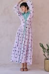 Buy_Taro_Purple Chanderi Silk Embroidery Collared Lilac Dot Meadow Dress 