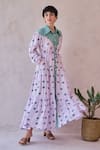 Shop_Taro_Purple Chanderi Silk Embroidery Collared Lilac Dot Meadow Dress 