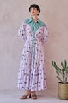 Buy_Taro_Purple Chanderi Silk Embroidery Collared Lilac Dot Meadow Dress _at_Aza_Fashions