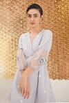 Shop_The Loom Art_Blue Cotton, Silk Embroidery V-neck Quiet Jamdani Dress _Online_at_Aza_Fashions