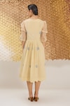 Shop_The Loom Art_Cream Jersey, Cotton, Silk V-neck Yellow Handwoven Jamdani Dress _at_Aza_Fashions