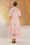 Shop_The Loom Art_Pink Cotton, Silk Embroidery Round Neck Powder Handwoven Dress _at_Aza_Fashions