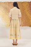 Shop_The Loom Art_Cream Cotton, Silk Collared Yellow Handwoven Jamdani Dress _at_Aza_Fashions
