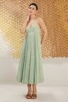 The Loom Art_Green Cotton, Silk Embroidery V-neck Waterfall Handwoven Dress _Online