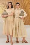 Buy_The Loom Art_Multi Color Cotton, Silk Embroidery Multicolor Striped Handwoven Dress 