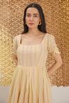 Buy_The Loom Art_Yellow Cotton, Silk Embroidery Square Neck Striped Handwoven Dress _Online_at_Aza_Fashions