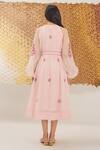 Shop_The Loom Art_Pink Cotton, Silk Embroidery V-neck Powder Jamdani Weave Dress _at_Aza_Fashions