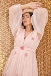 Buy_The Loom Art_Pink Cotton, Silk Embroidery V-neck Powder Jamdani Weave Dress 