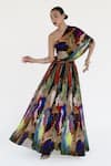 Shop_Amka_Multi Color Silk Mosaic Natural Skirt _Online_at_Aza_Fashions