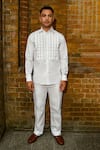 Buy_Therealb_White Cotton Embroidery Designer Shirt And Pant Set _at_Aza_Fashions