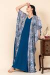 Buy_Mamicha_Teal Chiffon Embroidery V-, Open Blue Sparkle Dress And Shrug Set _at_Aza_Fashions
