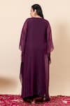 Shop_Mamicha_Wine Chiffon Beads, Sequins V-neck Flat Shimmer Kaftan Set _at_Aza_Fashions