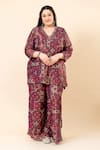 Buy_Mamicha_Wine Crepe Embroidery, Sequins V-neck Italian Kurta Pant Set 