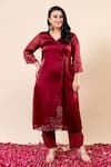 Buy_Mamicha_Maroon Organza, Chiffon Embroidery V-neck Rose Wood Angrakha Set _at_Aza_Fashions