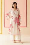 Buy_I AM Design_Ivory Silk Organza Applique Round Neck Suit Set With Red Pink Work _at_Aza_Fashions