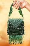Buy_House Of Kosha_Green Crystals, Feathers Luna Suede Embellished Mini Bag _at_Aza_Fashions