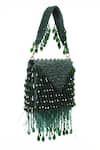 Shop_House Of Kosha_Green Crystals, Feathers Luna Suede Embellished Mini Bag _at_Aza_Fashions
