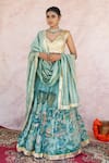 Buy_Aamra By Lavanya_Blue Silk, Chanderi Embroidery Round Neck Ice-blue Hand Lehenga Set _at_Aza_Fashions