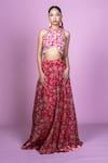 Damoiselle_Pink Chinon, Silk, Viscose Mirrors, Fringe Floral Fiesta Crop Top Lehenga Set _Online_at_Aza_Fashions