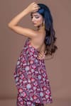 Buy_Damoiselle_Purple Chinon, Silk Halter Neck Garnet Glimmer Coord Set _Online_at_Aza_Fashions