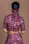Buy_Damoiselle_Maroon Chinon, Silk, Viscose, Shantoon Beads Round Garnet Grid Draped Skirt Set 