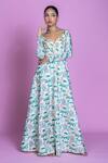 Damoiselle_Ivory Chinon, Viscose, Silk, Georgette Embroidery Serenade Anarkali Gown Set _Online_at_Aza_Fashions