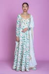 Buy_Damoiselle_Ivory Chinon, Viscose, Silk, Georgette Embroidery Serenade Anarkali Gown Set _at_Aza_Fashions