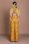 Shop_Damoiselle_Yellow Chinon, Silk Embroidery Round Neck Marigold Mirage Crop Top And Pants Set _at_Aza_Fashions