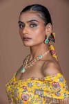 Damoiselle_Yellow Chinon, Silk, Viscose Embroidery Off-shoulder Mustard Floral Lehenga Set _Online_at_Aza_Fashions