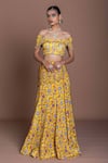 Buy_Damoiselle_Yellow Chinon, Silk, Viscose Embroidery Off-shoulder Mustard Floral Lehenga Set _at_Aza_Fashions