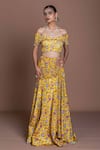 Buy_Damoiselle_Yellow Chinon, Silk, Viscose Embroidery Off-shoulder Mustard Floral Lehenga Set _Online_at_Aza_Fashions