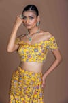 Buy_Damoiselle_Yellow Chinon, Silk, Viscose Embroidery Off-shoulder Mustard Floral Lehenga Set 