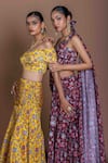 Shop_Damoiselle_Yellow Chinon, Silk, Viscose Embroidery Off-shoulder Mustard Floral Lehenga Set 