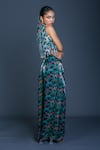 Damoiselle_Black Chinon, Silk Pearls Square Neck Midnight Grove Three-piece Coord Set _Online_at_Aza_Fashions