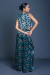 Shop_Damoiselle_Black Chinon, Silk Pearls Square Neck Midnight Grove Three-piece Coord Set _at_Aza_Fashions