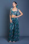 Shop_Damoiselle_Black Chinon, Silk Pearls Square Neck Midnight Grove Three-piece Coord Set _Online_at_Aza_Fashions