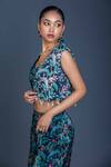 Damoiselle_Black Chinon, Silk Pearls Square Neck Midnight Grove Three-piece Coord Set _at_Aza_Fashions