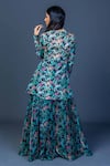 Shop_Damoiselle_Black Chinon, Viscose, Georgette Embroidery Midnight Peacock Peplum Ensemble _at_Aza_Fashions
