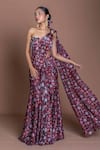 Buy_Damoiselle_Maroon Chinon, Silk Pearls Asymmetric Embroidered Midnight Rani Saree _at_Aza_Fashions