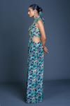 Damoiselle_Multi Color Chinon, Silk Embroidery High Neck Peacock Mirage Cutout Jumpsuit _Online_at_Aza_Fashions