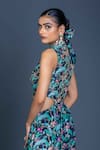 Shop_Damoiselle_Multi Color Chinon, Silk Embroidery High Neck Peacock Mirage Cutout Jumpsuit _Online_at_Aza_Fashions