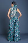 Shop_Damoiselle_Multi Color Chinon, Silk Embroidery High Neck Peacock Mirage Cutout Jumpsuit _at_Aza_Fashions