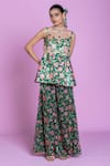 Buy_Damoiselle_Green Chinon, Silk, Viscose, Georgette Sequins Floral Peplum Palazzo Set _at_Aza_Fashions