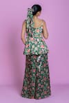Shop_Damoiselle_Green Chinon, Silk, Viscose, Georgette Sequins Floral Peplum Palazzo Set _at_Aza_Fashions