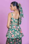 Damoiselle_Green Chinon, Silk, Viscose, Georgette Sequins Floral Peplum Palazzo Set _at_Aza_Fashions